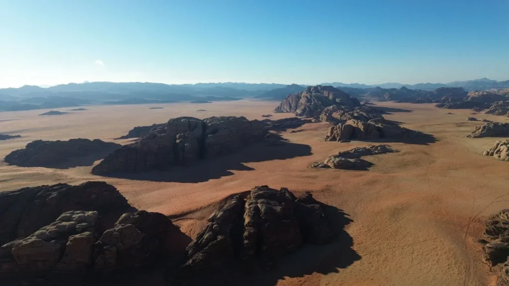 Vue aérienne du désert de Wadi Rum